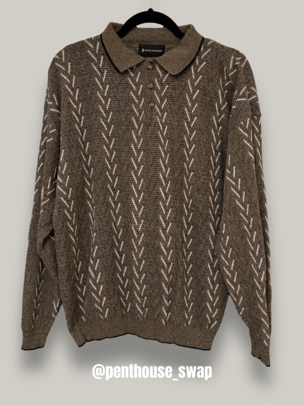 Vintage Conte di Milano Gray Chevron Sweater, Size L